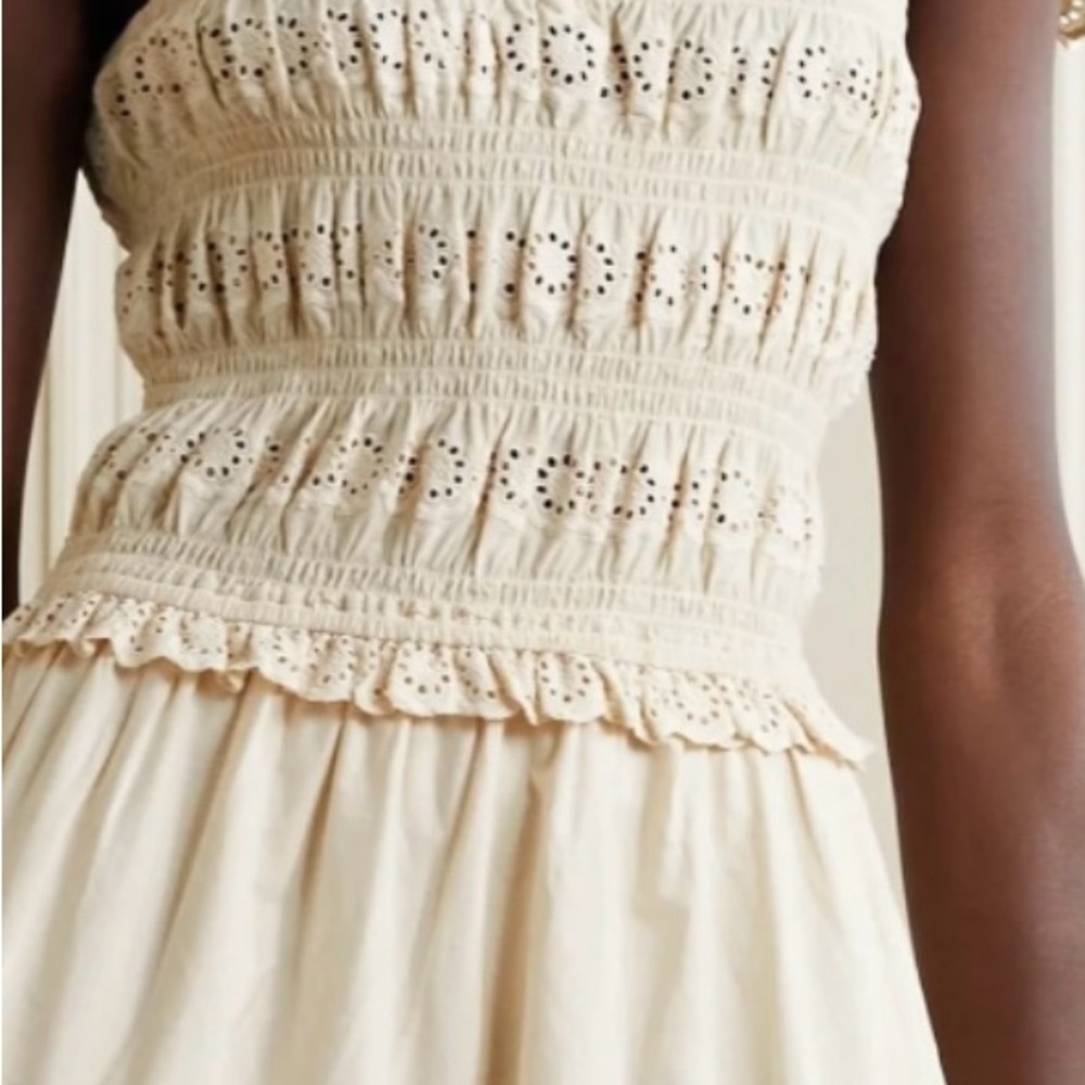 Cream Strapless Smocked Sundress for Casual Wear